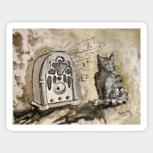 The Cat and the Old Radio Sticker
